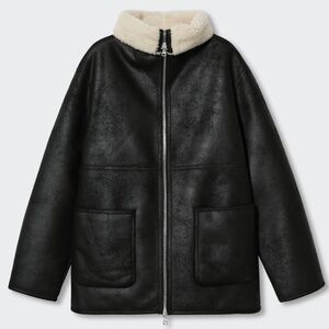 Mango Toteme-Inspired Shearling Lined Faux Leather Double Zipper Jacket Coat
